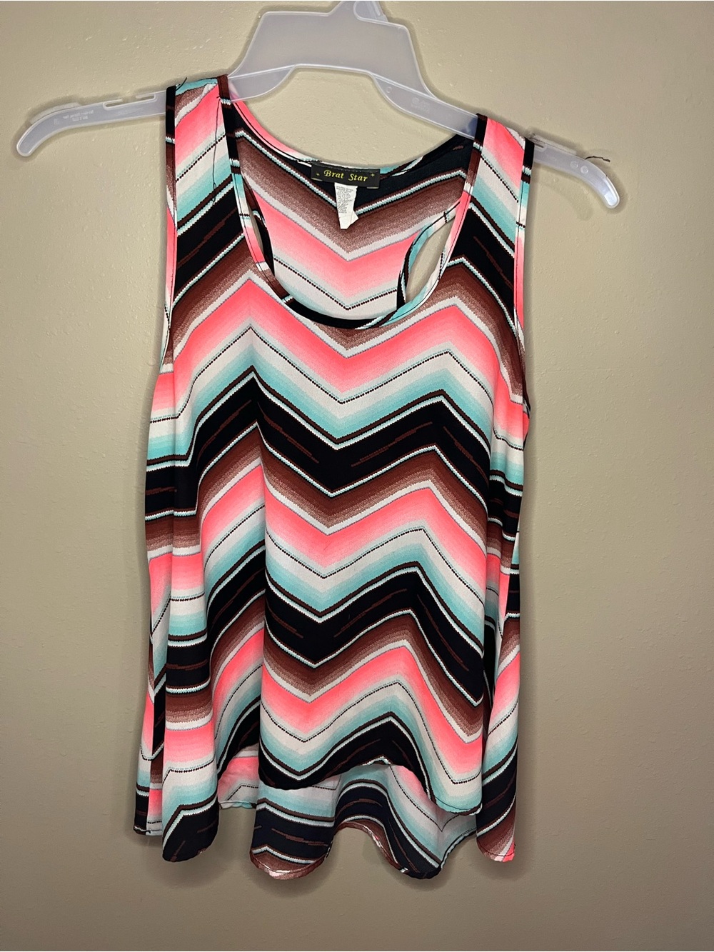 Brat Star Chevron Tank Top in Coral, Aqua & Black